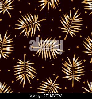 Motivo tropicale senza cuciture con foglie di palma dorate lucide. Illustrazione di lamelle esotiche vettoriali Illustrazione Vettoriale