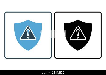Icona di avviso di sicurezza. Schermatura con punto esclamativo. Icona relativa a avvertenza, notifica. adatto per siti web, app, interfacce utente, stampabili, ecc. Illustrazione Vettoriale
