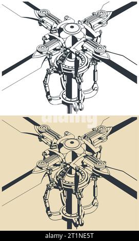 Illustrazioni vettoriali stilizzate del meccanismo del rotore principale dell'elicottero Illustrazione Vettoriale