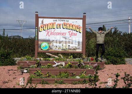 Benvenuto al cartello "come by Chance" di Newfoundland & Labrador, Canada Foto Stock