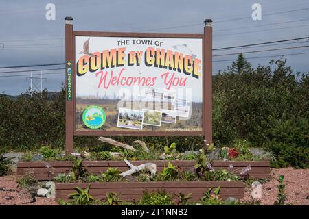 Benvenuto al cartello "come by Chance" di Newfoundland & Labrador, Canada Foto Stock