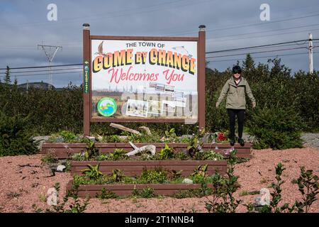 Benvenuto al cartello "come by Chance" di Newfoundland & Labrador, Canada Foto Stock