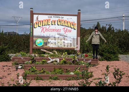 Benvenuto al cartello "come by Chance" di Newfoundland & Labrador, Canada Foto Stock