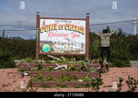 Benvenuto al cartello "come by Chance" di Newfoundland & Labrador, Canada Foto Stock