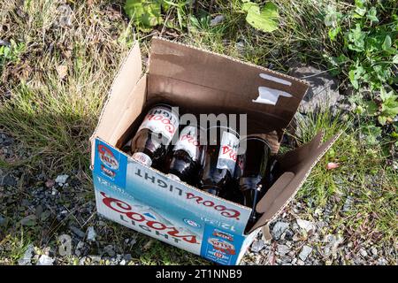 Bottiglie di birra vuote scartate a caso, Newfoundland & Labrador, Canada Foto Stock