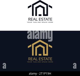Logo immobiliare. Modello logo Luxury Real estate color oro Illustrazione Vettoriale