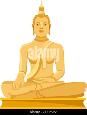 Statua del Buddha d'oro, statuetta religiosa vettoriale Illustrazione Vettoriale