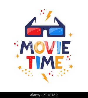 Scrittura disegno manuale tempo filmato. Modello creativo per poster cinematografici, banner. Concetto di tempo cinematografico con elementi cinematografici. Illustrazione vettoriale Illustrazione Vettoriale