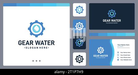 Modello di design del logo Gear con disegno del logo Water OIL illustrazione grafica vettoriale. Simbolo, icona, creativo. Illustrazione Vettoriale