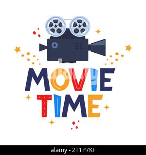 Scrittura disegno manuale tempo filmato. Modello creativo per poster cinematografici, banner. Concetto di tempo cinematografico con elementi cinematografici. Illustrazione vettoriale Illustrazione Vettoriale