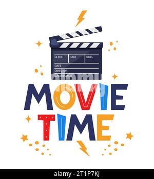 Scrittura disegno manuale tempo filmato. Modello creativo per poster cinematografici, banner. Concetto di tempo cinematografico con elementi cinematografici. Illustrazione vettoriale Illustrazione Vettoriale