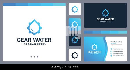 logo gear e logo acqua o olio. modello di disegno dei biglietti da visita. Illustrazione Vettoriale