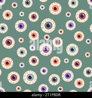 Palle oculari colorate di Halloween con motivo senza cuciture. Per stampe su sfondo, carta, tessuto, sfondo, moda. Illustrazione vettoriale Illustrazione Vettoriale