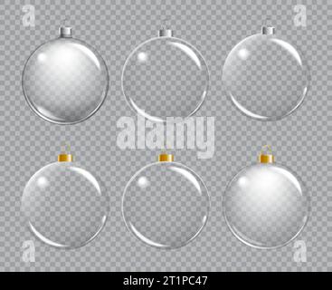 Pallina di vetro di Natale su sfondo trasparente. La decorazione realistica della pallina di Natale può utilizzare qualsiasi sfondo di colore. Illustrazione Vettoriale