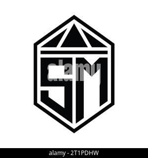 SM Letter Logo monogramma forma semplice con schermatura esagonale con corona triangolare modello di design isolato Foto Stock