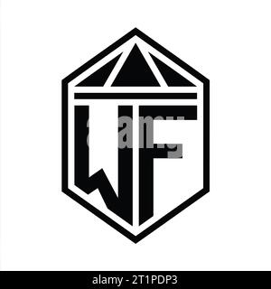 WF Letter Logo monogramma forma semplice con schermatura esagonale con corona triangolare modello di design isolato Foto Stock