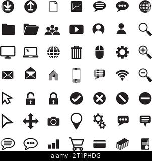 Raccolta di icone della tecnologia digitale per applicazioni di stampa e digitali. Illustrazione Vettoriale