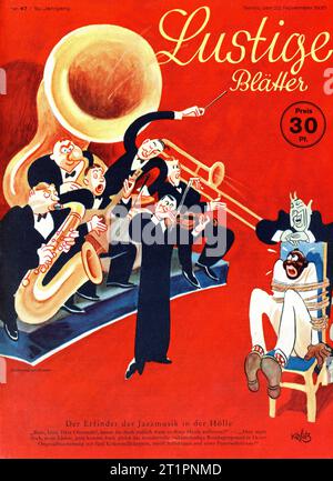 The Inventor of Jazz Music in Hell in copertina con copertina di KOLLATZ del 22 novembre 1935, edizione di LUSTIGE BLATTE pubblicata a Berlino, Germania Foto Stock