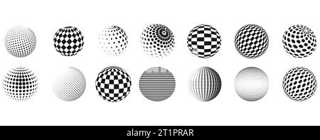 Set geometrico arrotondato di sfere tratteggiate Illustrazione Vettoriale