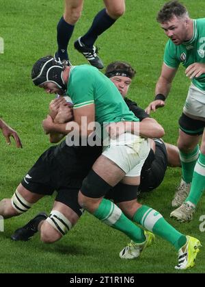 Saint Denis, Francia. 14 ottobre 2023. Caelan Doris d'Irlanda durante la Coppa del mondo 2023, partita di rugby a 15 dei quarti di finale tra Irlanda e nuova Zelanda il 14 ottobre 2023 allo Stade de France di Saint-Denis vicino Parigi. Foto di Laurent Lairys/ABACAPRESS.COM Credit: Abaca Press/Alamy Live News Foto Stock