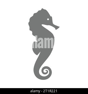 Icona Seahorse silhouette semplice. Cavallo di mare, simbolo della vita marina. Illustrazione Vettoriale