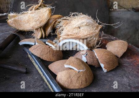 Fabbrica di caramelle al cocco, Vietnam, tra ho chi Minh e CAN Tho. Noci di cocco. Foto Stock