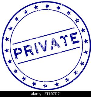 Sigillo in gomma rotondo con parola privata blu grunge su sfondo bianco Illustrazione Vettoriale