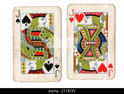 Carte da gioco vintage con un paio di jack su sfondo bianco. Foto Stock