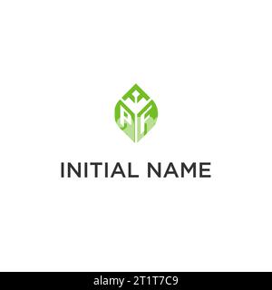 Monogramma PF con idee di design per il logo delle foglie, logo creativo con lettera iniziale e grafica vettoriale con foglie verdi naturali Illustrazione Vettoriale