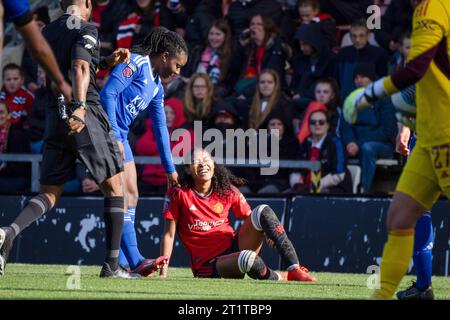 Leigh, Regno Unito. 15 ottobre 2023. Leigh, Inghilterra, 15 ottobre 2023: Jayde Riviere del Manchester United durante la partita di calcio fa WSL tra Manchester United e Leicester City al Leigh Sports Village di Leigh, Inghilterra (Wayne Goodman/SPP) credito: SPP Sport Press Photo. /Alamy Live News Foto Stock