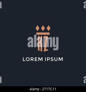 Logo iniziale KZ con icona a colonna, logo in stile monogramma di lusso per grafica vettoriale di studi legali e avvocati Illustrazione Vettoriale