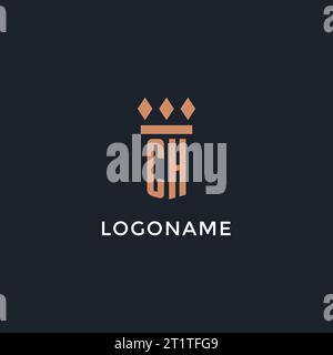 Logo CH iniziale con icona a colonna, logo in stile monogramma di lusso per grafica vettoriale di studi legali e avvocati Illustrazione Vettoriale