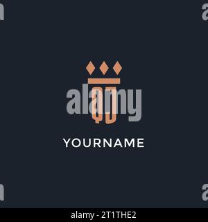 Logo iniziale QJ con icona a colonna, logo in stile monogramma di lusso per grafica vettoriale di studi legali e avvocati Illustrazione Vettoriale