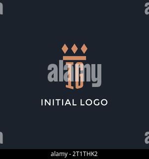 Logo IG iniziale con icona a colonna, logo in stile monogramma di lusso per grafica vettoriale di studi legali e avvocati Illustrazione Vettoriale