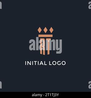 Logo RT iniziale con icona a colonna, logo in stile monogramma di lusso per grafica vettoriale di studi legali e avvocati Illustrazione Vettoriale