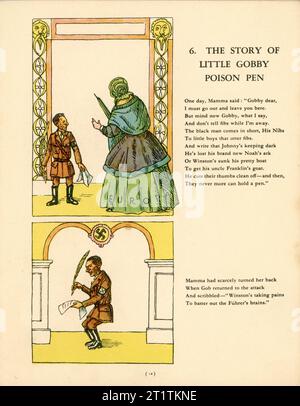 Prima pagina di The Story of Little Gobby Poison Pen con Joseph Goebbels in STRUWWELHITLER A Nazi Story Book di Doktor Schrecklichkeit - Una parodia dell'originale Struwwelpeter di Robert e Philip Spence presentata da loro al Daily sketch War Relief Fund pubblicato nel 1941 da Haycock Press Ltd Londra Foto Stock