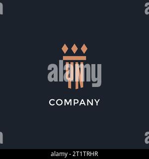 Logo iniziale YN con icona a colonna, logo in stile monogramma di lusso per grafica vettoriale di studi legali e avvocati Illustrazione Vettoriale