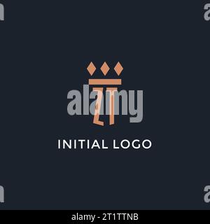 Logo ZT iniziale con icona a colonna, logo in stile monogramma di lusso per grafica vettoriale di studi legali e avvocati Illustrazione Vettoriale