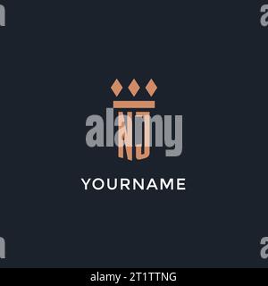 Logo NJ iniziale con icona a colonna, logo in stile monogramma di lusso per grafica vettoriale di studi legali e avvocati Illustrazione Vettoriale