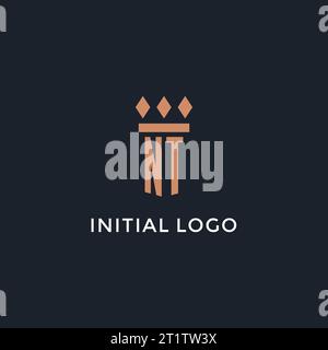 Logo NT iniziale con icona a colonna, logo in stile monogramma di lusso per grafica vettoriale di studi legali e avvocati Illustrazione Vettoriale