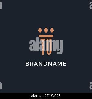 Logo TV iniziale con icona a colonna, logo in stile monogramma di lusso per grafica vettoriale di studi legali e avvocati Illustrazione Vettoriale