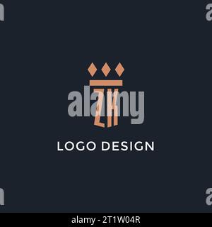 Logo ZK iniziale con icona a colonna, logo in stile monogramma di lusso per grafica vettoriale di studi legali e avvocati Illustrazione Vettoriale