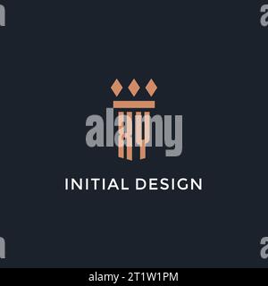 Logo XY iniziale con icona a colonna, logo in stile monogramma di lusso per grafica vettoriale di studi legali e avvocati Illustrazione Vettoriale