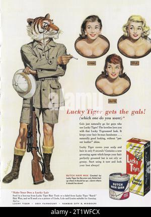 1957 Lucky Tiger ad. Lucky Tiger ottiene la Trophy Girl? Foto Stock