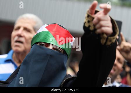 San Paolo, Brasile. 15 ottobre 2023. Raduno a sostegno del popolo palestinese, in Avenida Paulista, regione centrale di São Paolo, questa domenica 15 ottobre 2023. Credito: Brazil Photo Press/Alamy Live News Foto Stock