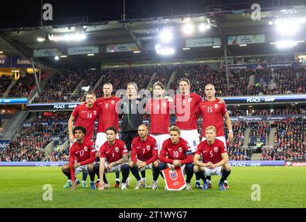 Oslo, Norvegia. 12 settembre 2023. Oslo, Norvegia, 15 ottobre 2023: Giocatori norvegesi prima della partita di qualificazione A UEFA EURO 2024 tra Norvegia e Spagna allo stadio Ullevaal di Oslo, Norvegia. (Ane Frosaker/SPP) credito: SPP Sport Press Photo. /Alamy Live News Foto Stock