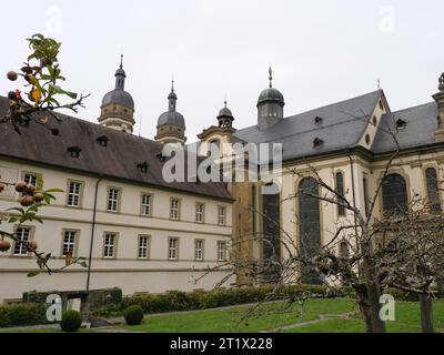 Vista sul retro della chiesa del monastero di Schöntal nella valle Jagsttal Foto Stock