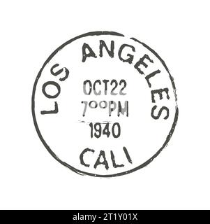 Francobollo e francobollo postale di Los Angeles. Cartolina a inchiostro di città della California degli Stati Uniti, marchio vettoriale retro o busta postale di Los Angeles Illustrazione Vettoriale