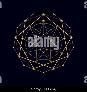 Pentagramma della meditazione e del mito, forme geometriche simmetriche connesse. Figura geometrica vettoriale, alchimia segno sacro. Emblema tribale azteco mistico Illustrazione Vettoriale