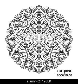 Pagina del libro Spiritual Mandala Design of Coloring. Easy Mandala Coloring Book Pages per adulti, possibilità di rilassarsi, esperienze cerebrali danno sollievo. Illustrazione Vettoriale